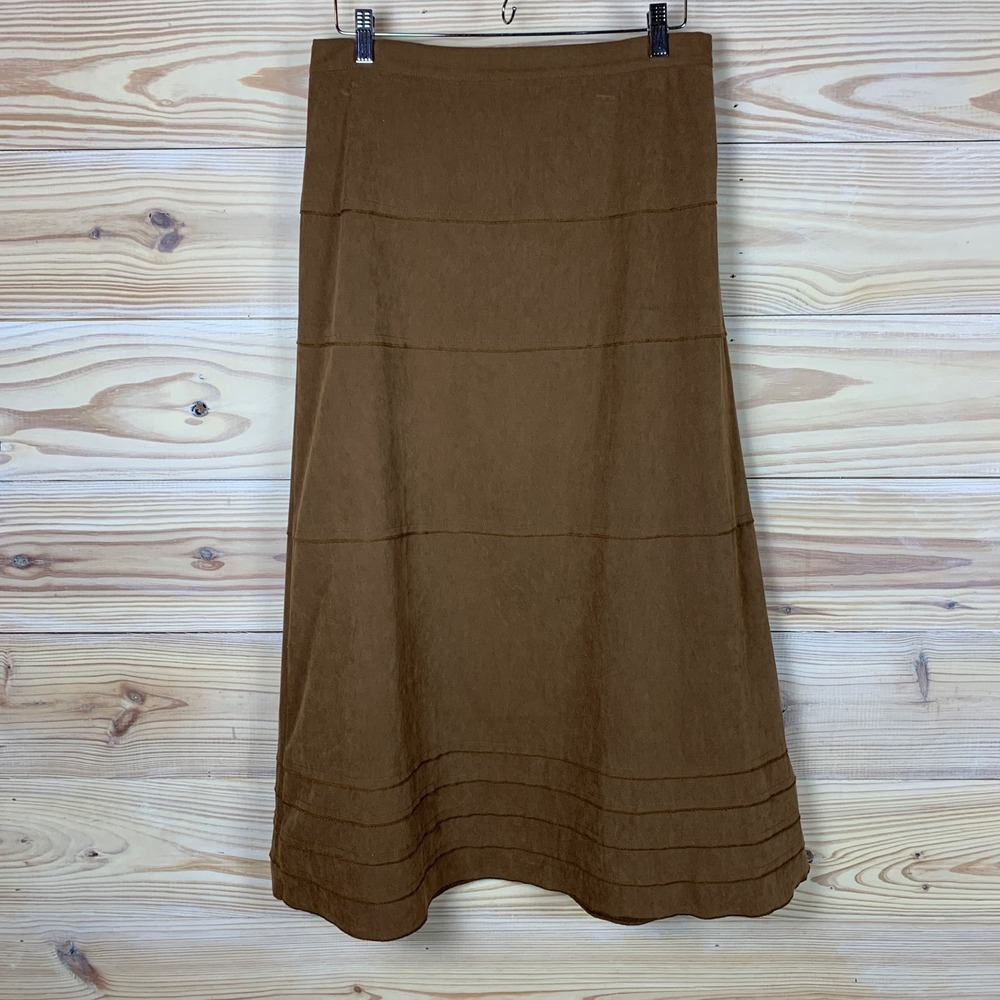 Denim & Co. Maxi Skirt Women Medium Brown Tiered Stitch Western Boho